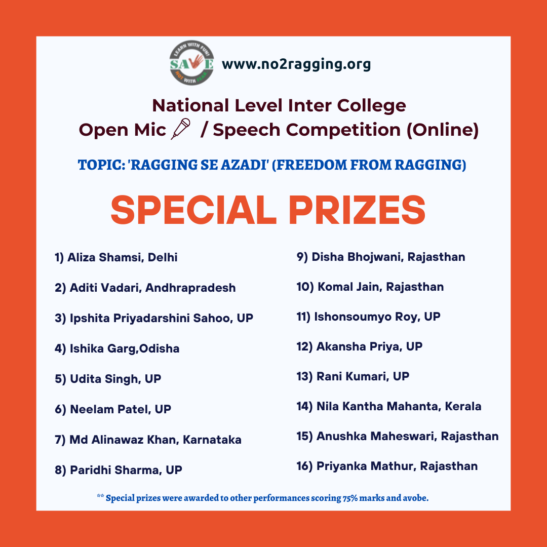 Read more about the article ‘Special Prizes’ of the National Level Open Mic / Speech Competition 2022